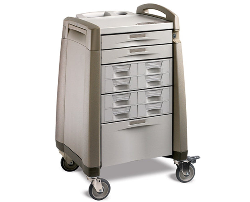 Avalo ACS Cassette Bin Medication Cart. No Handle, (2) 3" Drawers, (1) 2 Tier Cassettes, (2) 3 Tier Cassettes