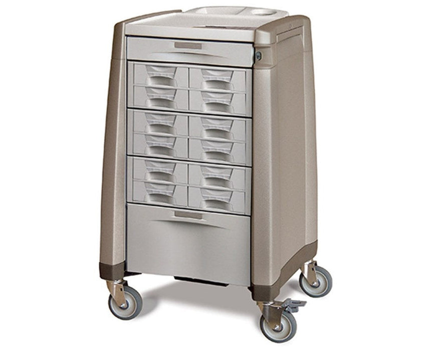 Avalo ACS Compact Bin Cassette Medication Cart. (Two) 6" drawers, (Two) 2-Tier Cassette Bins, (One) 3-Tier Cassette Bin - Core Lock