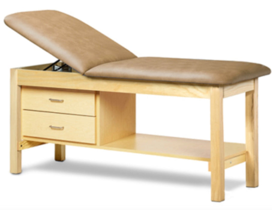 Classic Treatment Table w/ Drawers, Shelf & Adjustable Back. 78"L x 30"W [Natural Finish]