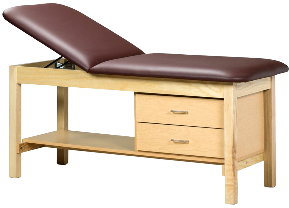 Classic Treatment Table w/ Drawers, Shelf & Adjustable Back (400-500 lbs Capacity Option) [Natural Finish]