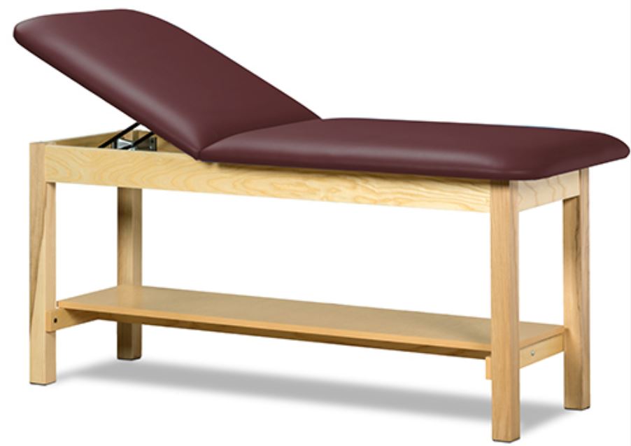 Classic Treatment Table w/ Shelf & Adjustable Back. 27"W x 72" L [Natural Finish]