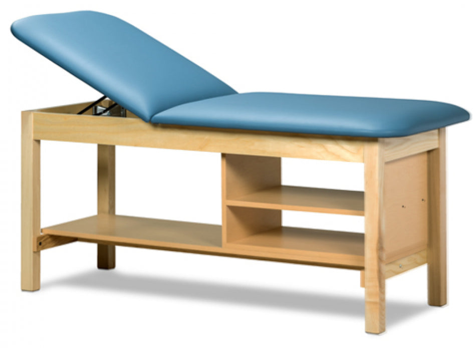 Classic Treatment Table w/ Shelving & Adjustable Back. 400lbs Capacity, 78"L x 30"W [Natural Finish]