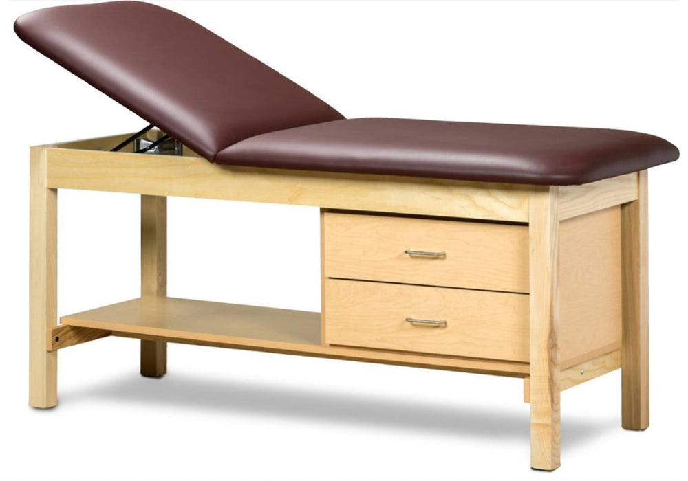 Classic Treatment Table w/ Adjustable Back, Drawers & Shelf. 78"L x 30"W. 600 lbs Capacity [Natural Finish]