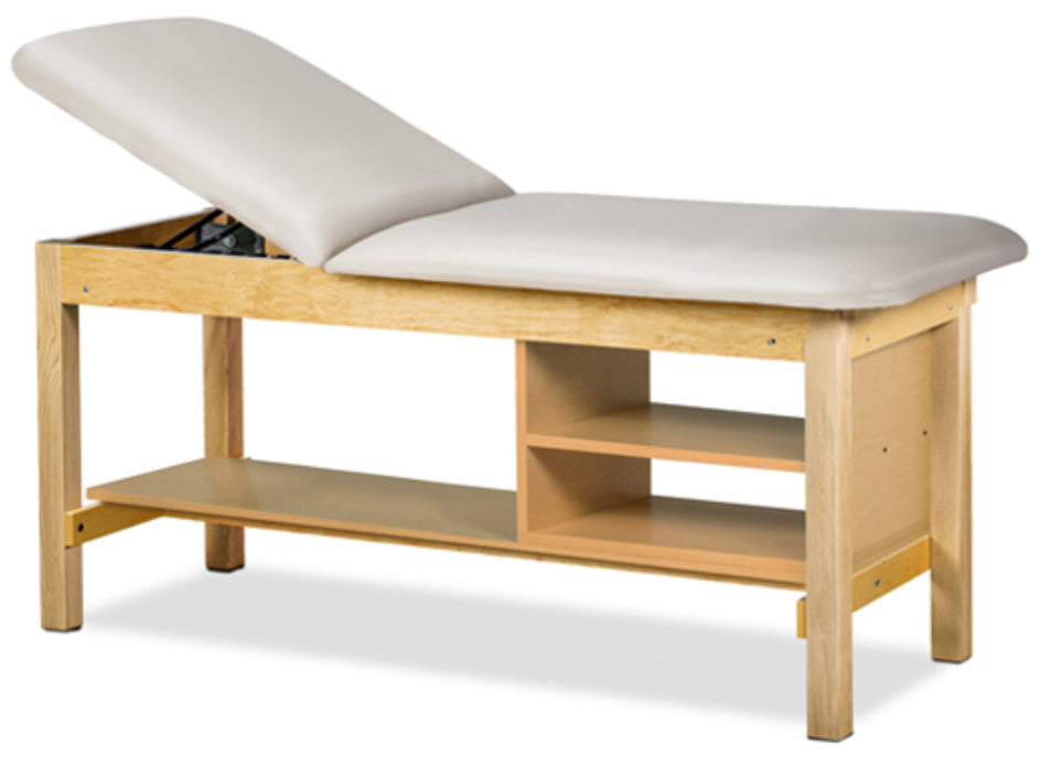 Classic Treatment Table w/ Shelving & Adjustable Back. 500 lbs Capacity. 72"L x 27"W [Natural Finish]