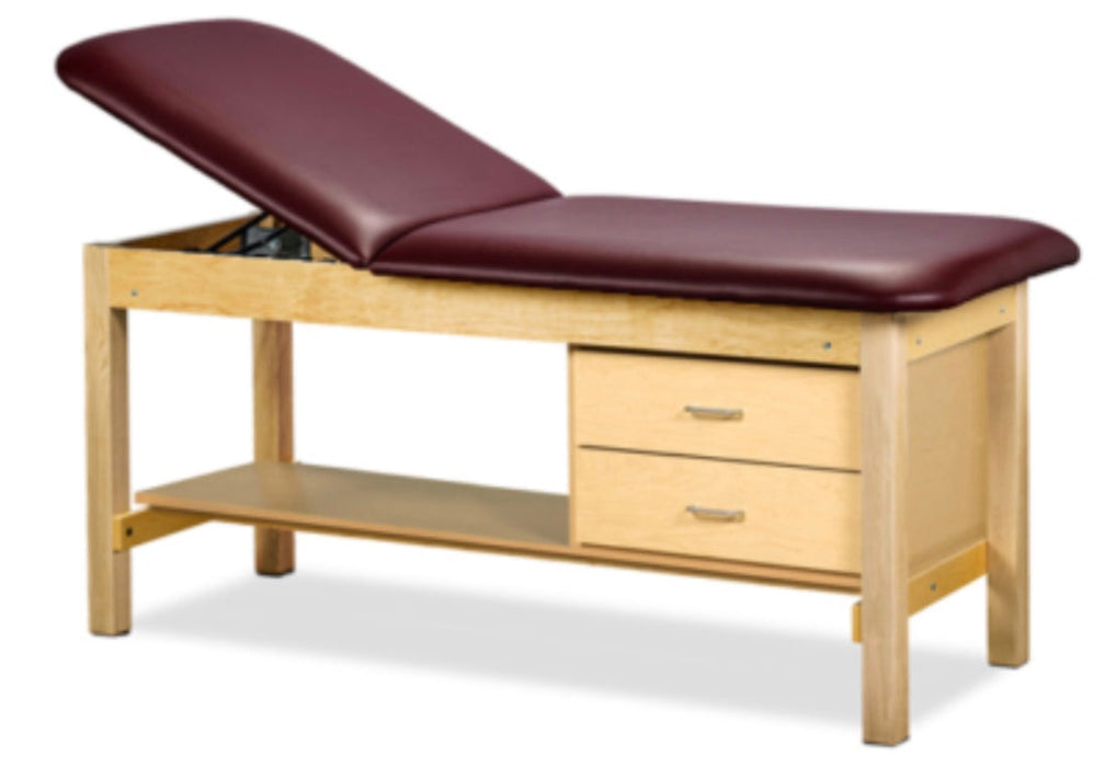 Classic Treatment Table w/ Drawers, Shelf & Adjustable Back. 72"L x 30"W. 500 lbs Capacity [Natural Finish]