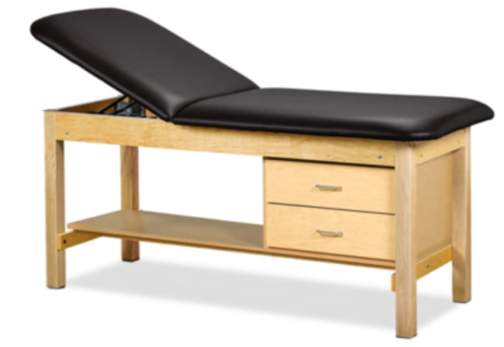 Classic Treatment Table w/ Drawers, Shelf & Adjustable Back. 78"L x 30"W. 500 lbs Capacity [Natural Finish]