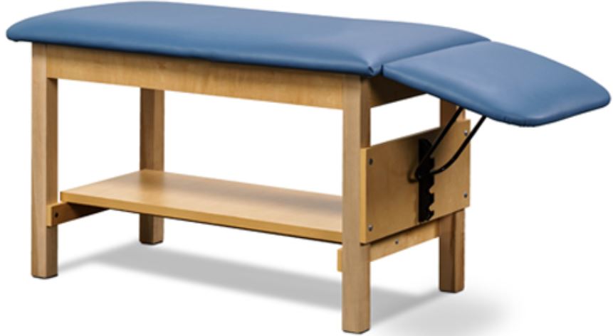 Space Saver Classic Exam Table. Flat Top w/ Shelf & Drop Section