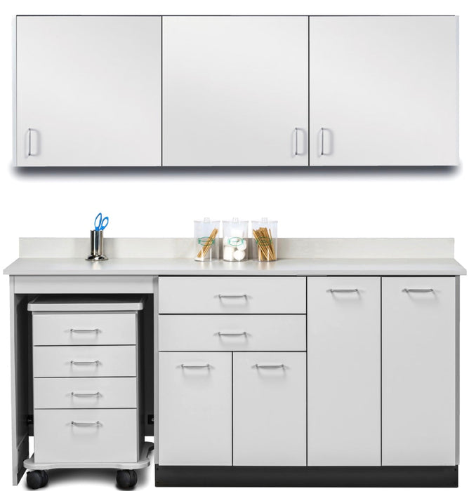 Wall & Base Cabinet Package w/ Mobile Cart-Mate on Left. 72"W. Double Doors on Right