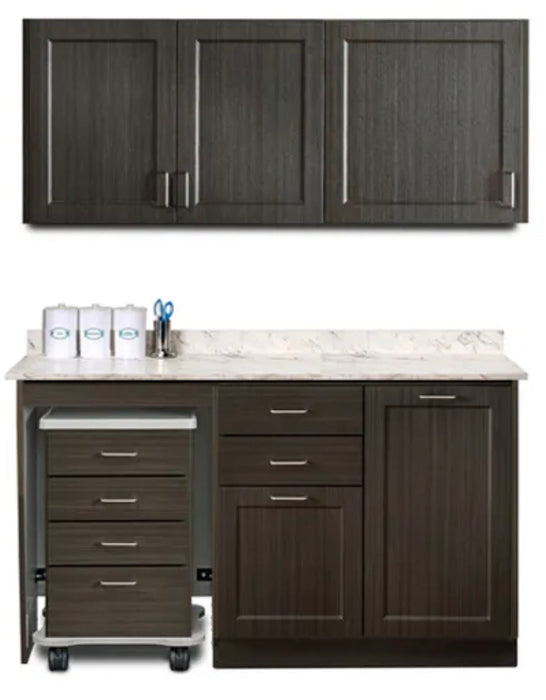 Wall & Base Cabinet Package w/ Mobile Cart-Mate on Left. 60"W. Door on Right. Fashion Finish
