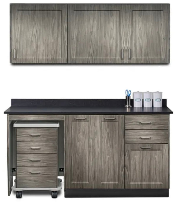 Wall & Base Cabinet Package w/ Mobile Cart-Mate on Left. 60"W. Door in Center. Fashion Finish