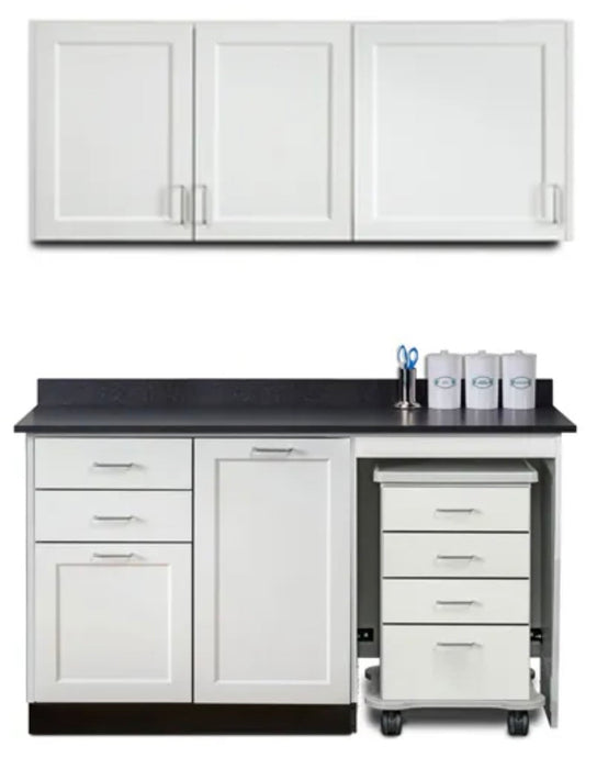 Wall & Base Cabinet Package w/ Mobile Cart-Mate on Right. 60"W. Door in Center. Fashion Finish