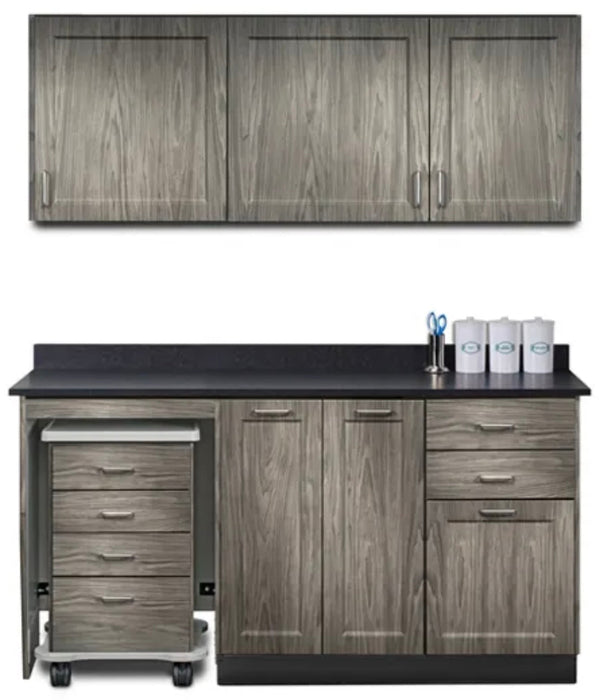 Wall & Base Cabinet Package w/ Mobile Cart-Mate on Left. 66"W. Double Doors in Center. Fashion Finish