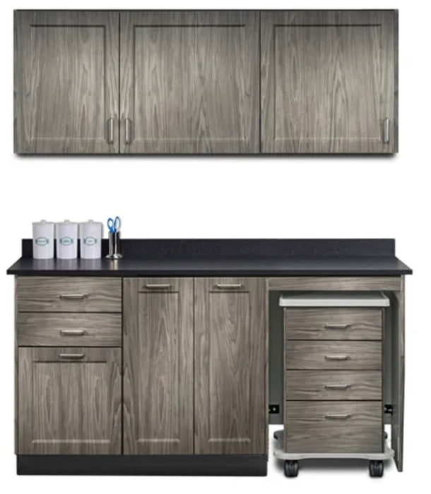 Wall & Base Cabinet Package w/ Mobile Cart-Mate on Right. 66"W. Double Doors in Center. Fashion Finish