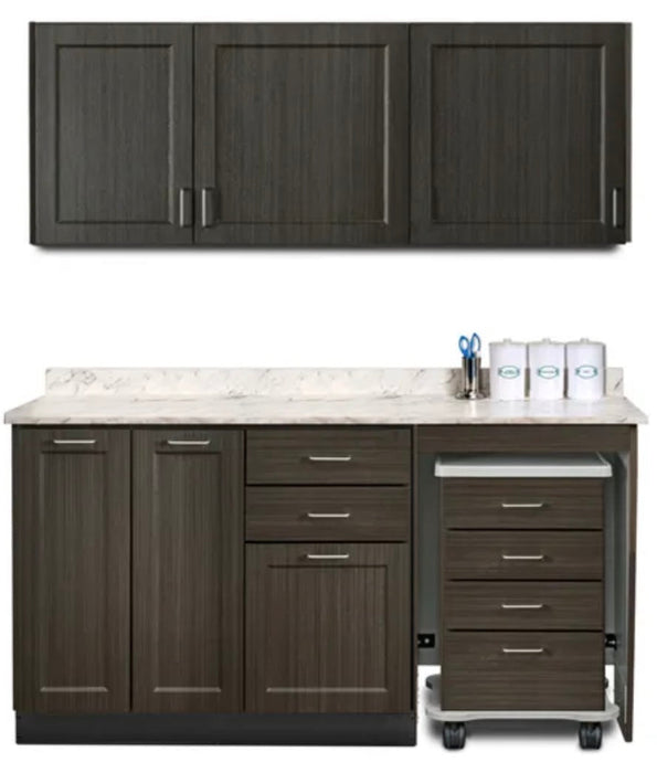 Wall & Base Cabinet Package w/ Mobile Cart-Mate on Right. 66"W. Double Doors on Left. Fashion Finish