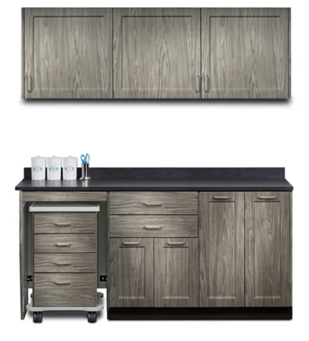 Wall & Base Cabinet Package w/ Mobile Cart-Mate on Left. 72"W. Double Doors on Right. Fashion Finish