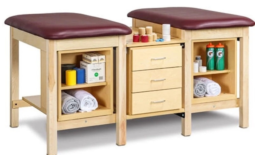 Sports Classic 2-Seat Taping Treatment Station w/ Tier Shelf Box & Drawer Storage