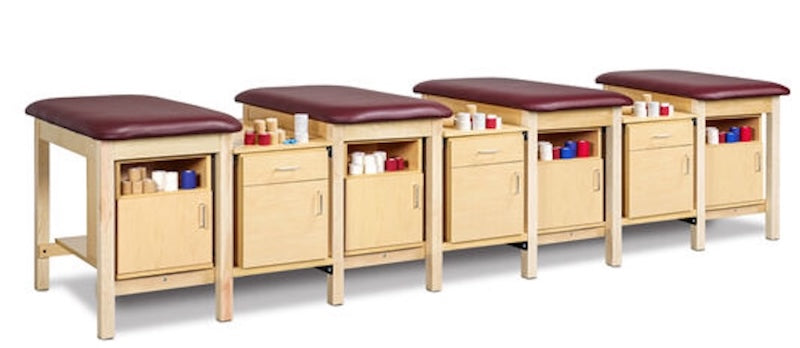 Sports Classic Taping Treatment Station w/ Open Shelf, Door & Drawer Storage [2. 5 Seat Options]