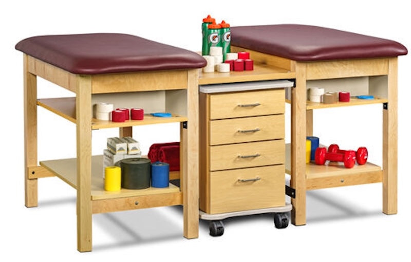 Sports Classic 2-Seat Taping Treatment Station w/ 4 Drawer Cart-Mate, Lower Shelf & E-Z Access Upper Shelf Compartment