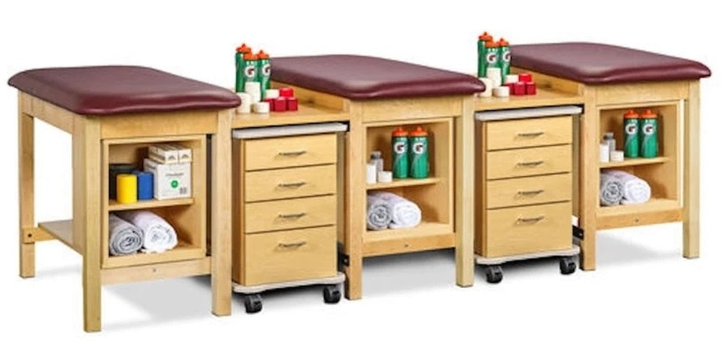 Sports Classic 3-Seat Taping Treatment Station w/ Open Shelf & 4 Drawer Cart-Mate