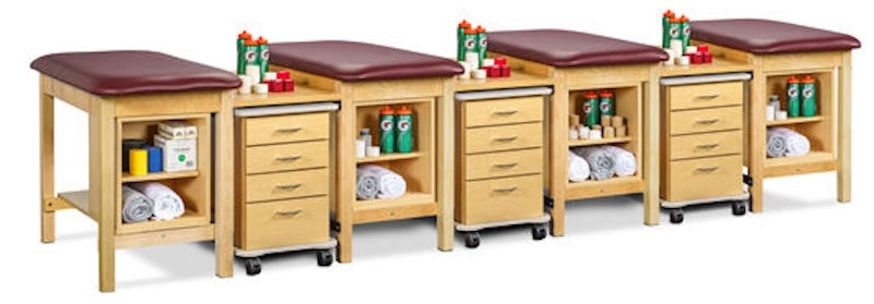 Sports Classic 4-Seat Taping Treatment Station w/ Open Shelf & 4 Drawer Cart-Mate