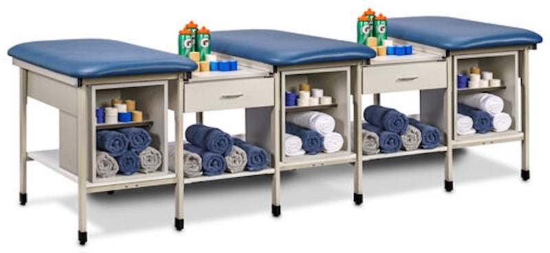 Sports Metal Ironside 3-Seat Taping Treatment Station w/ Open End Shelving
