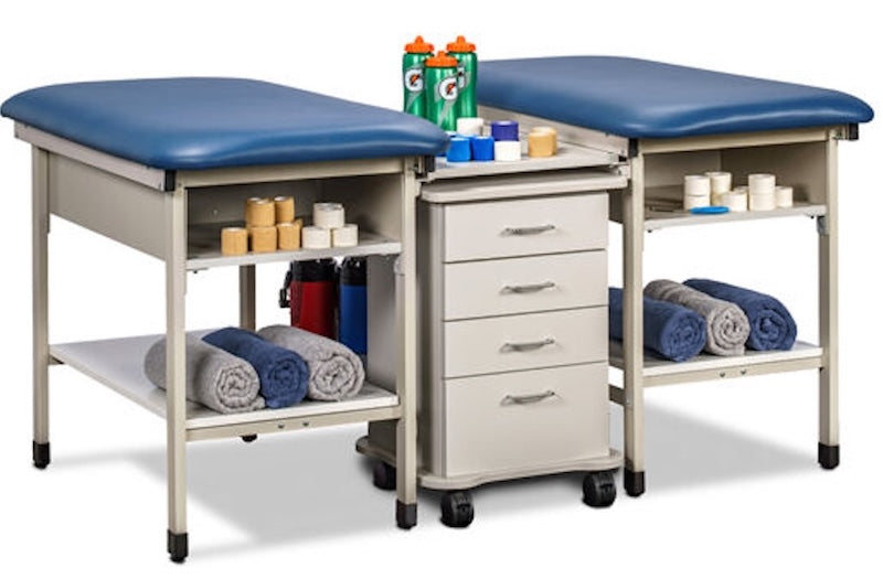 Sports Metal 2-Seat Taping Treatment Station w/ 4 Drawer Cart-Mate, Lower Shelf & E-Z Access Upper Shelf Compartment