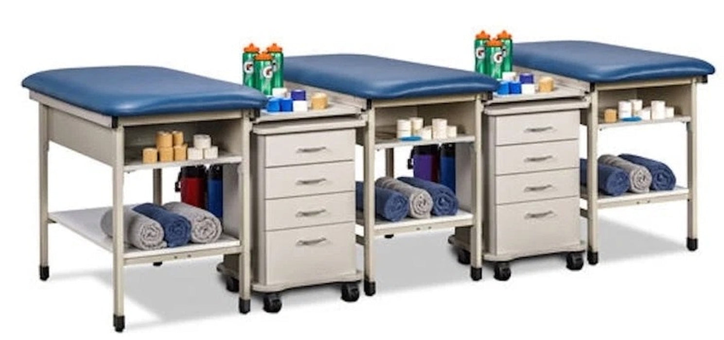 Sports Metal 3-Seat Taping Treatment Station w/ 4 Drawer Cart-Mate, Lower Shelf & E-Z Access Upper Shelf Compartment