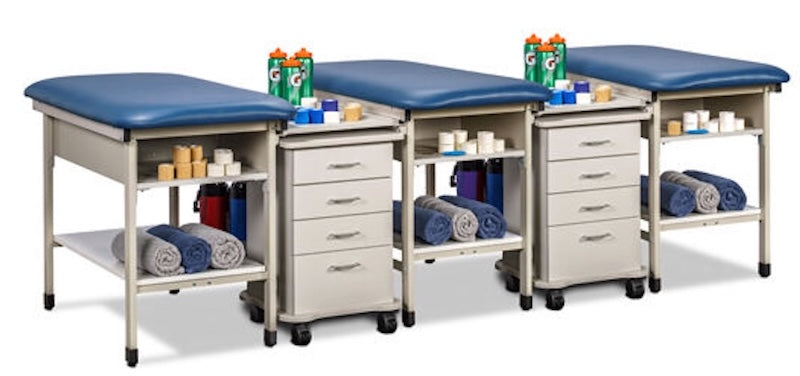 Sports Metal 3-Seat Taping Treatment Station w/ 4 Drawer Cart-Mate, Lower Shelf & E-Z Access Upper Shelf Compartment