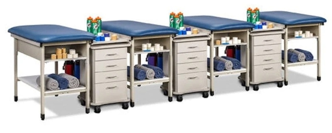 Sports Metal 5-Seat Taping Treatment Station w/ 4 Drawer Cart-Mate, Lower Shelf & E-Z Access Upper Shelf Compartment