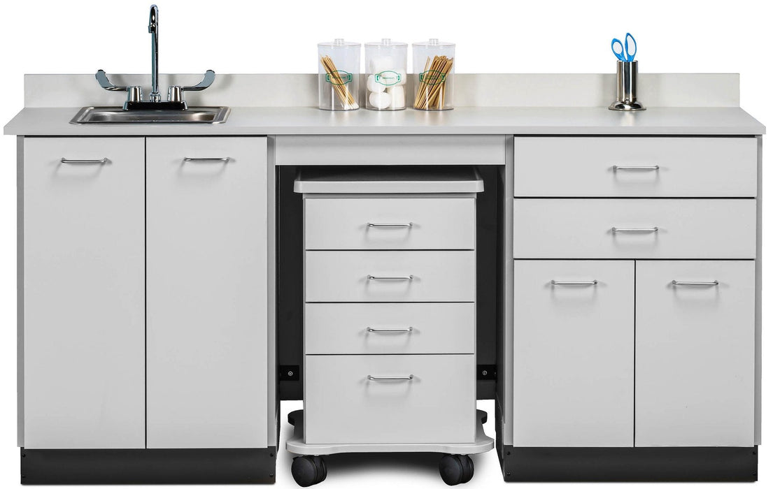 72"W Base Cabinet w/ Mobile Cart-Mate in Center & Double Doors