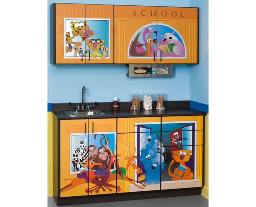 61"W Pediatric Base & Wall Cabinet Package. Fun, Schoolhouse Graphics