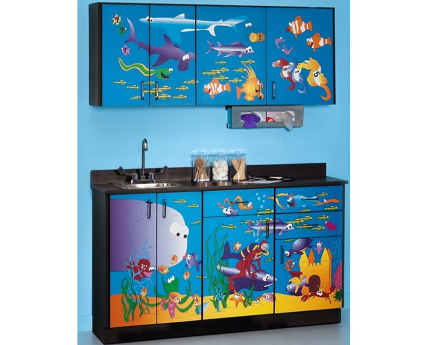 61"W Pediatric Base & Wall Cabinet Package. Fun, Ocean Commotion