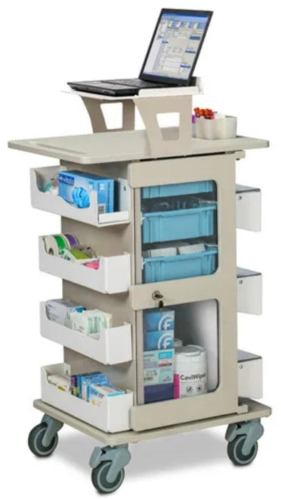ProVisions Phlebotomy Cart w/ 3 Drawer Bins & Laptop Shelf. Point Of Care