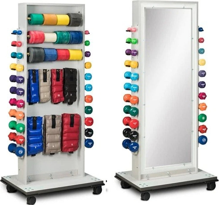 Merit Weight Rack Combo with Mirror, Cuff Weight, Band & Dumbbell Rac for Physical Therapy