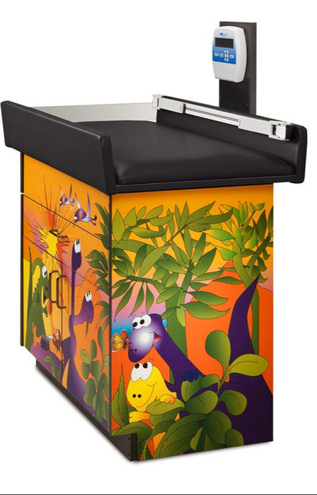 Pediatric Complete Exam Room. Dino Days Scale Table & Cabinet