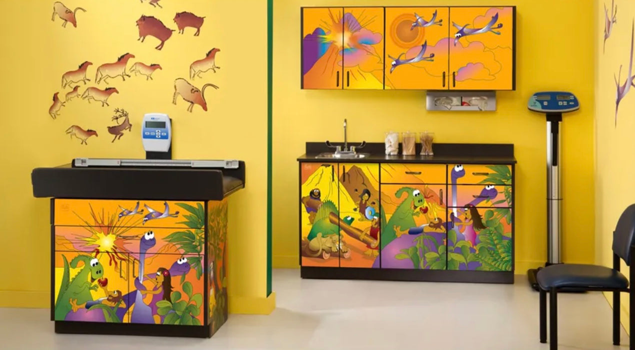 Pediatric Complete Exam Room. Dino Days Scale Table & Cabinet