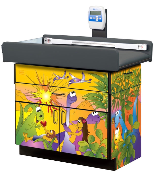 Pediatric Complete Exam Room. Dino Days Scale Table & Cabinet