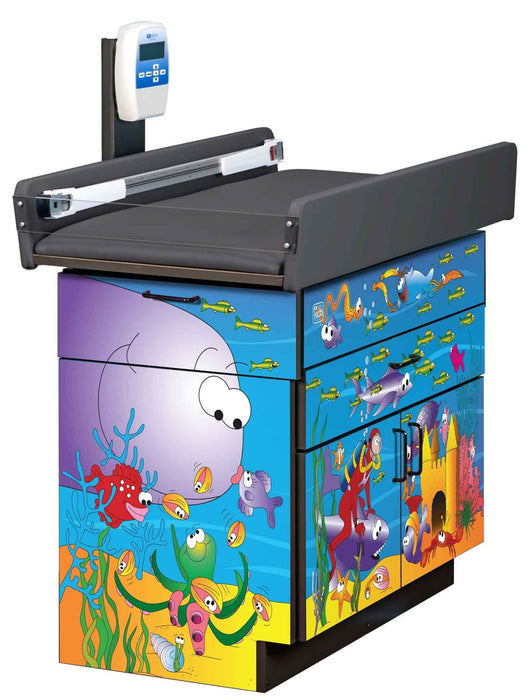 Pediatric Complete Exam Room. Ocean Commotion Scale Table & Cabinet