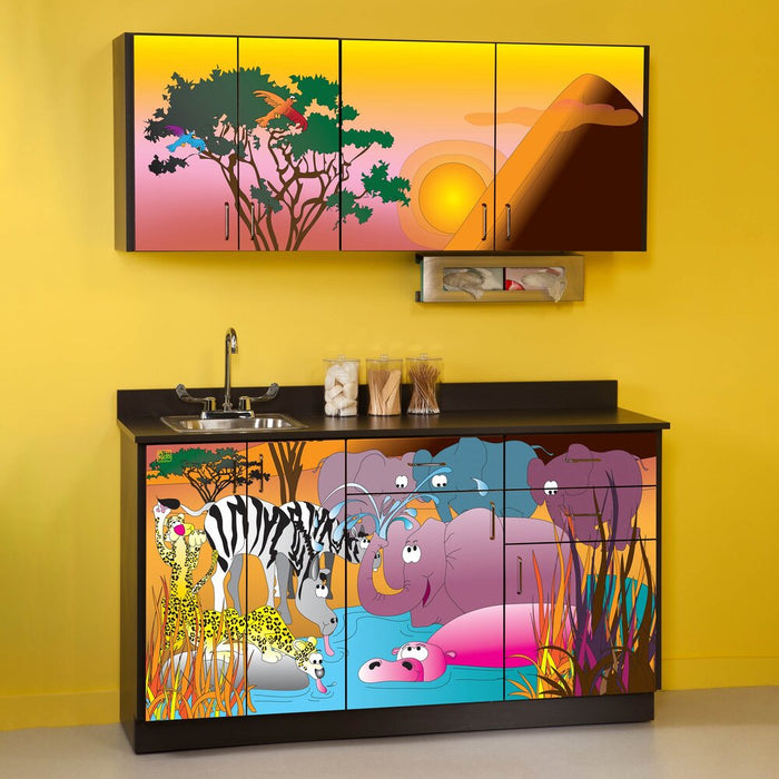 Pediatric Complete Exam Room. Serengeti Sunrise Treatment Table & Cabinet