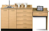 48"W Base Cabinet Set. w/ 2 Doors 6 Drawers Desk & Sink