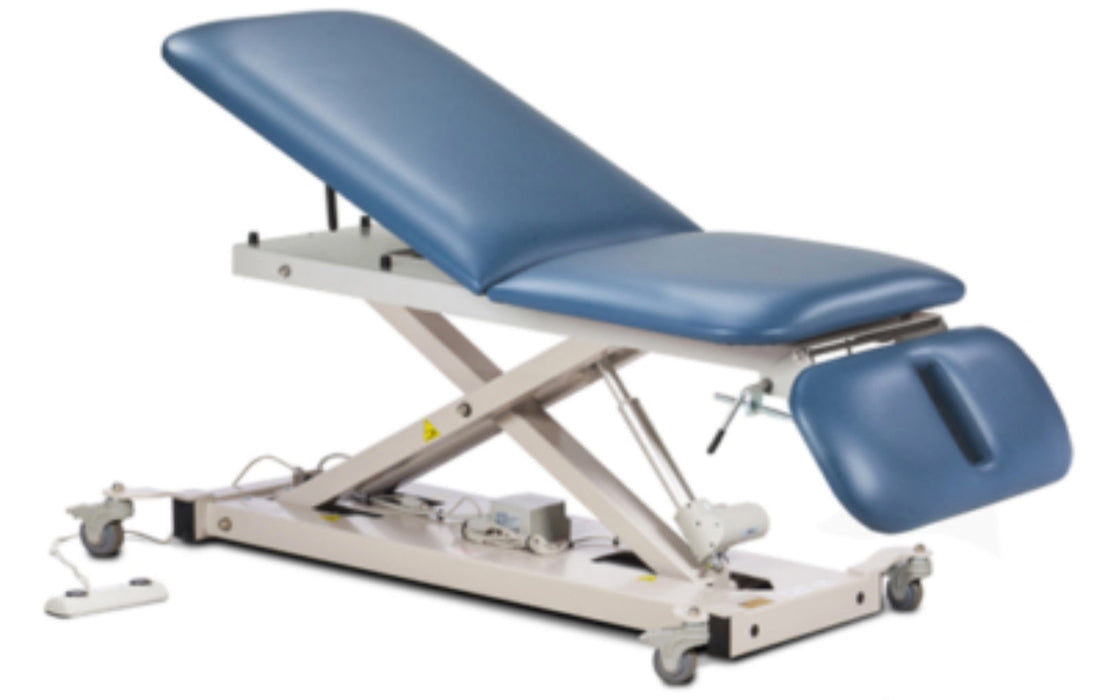 Power Hi-Lo Exam Table. Open Base w/ Adjustable Back, Drop Section & Casters. 400 lbs Capacity. 27"W