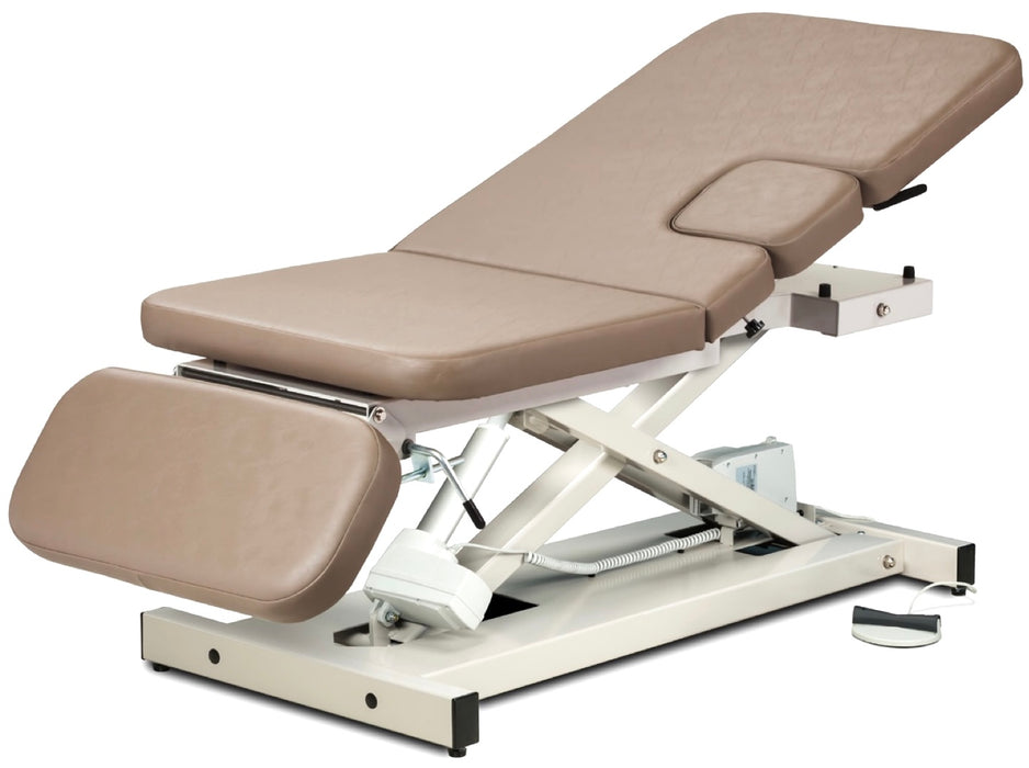 Power Hi-Lo Imaging Table. Open Base w/ 3-Section Top (Adjustable Back, Drop-Window & Drop Section) [Stirrups Option] 500lbs Capacity