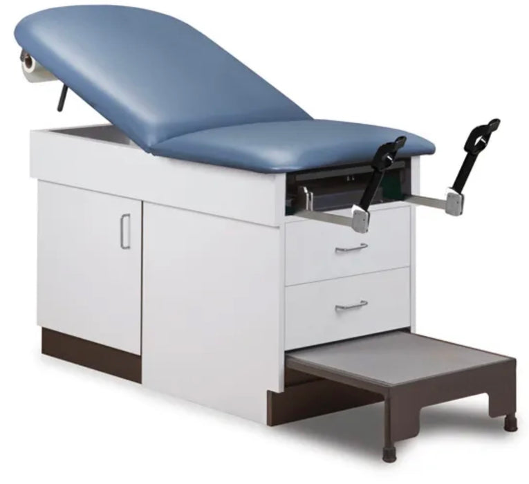 Family Practice Cabinet Exam Table w/ Adjustable Back, Stirrups (Color & Step Stool Options. 8870 / 8890)