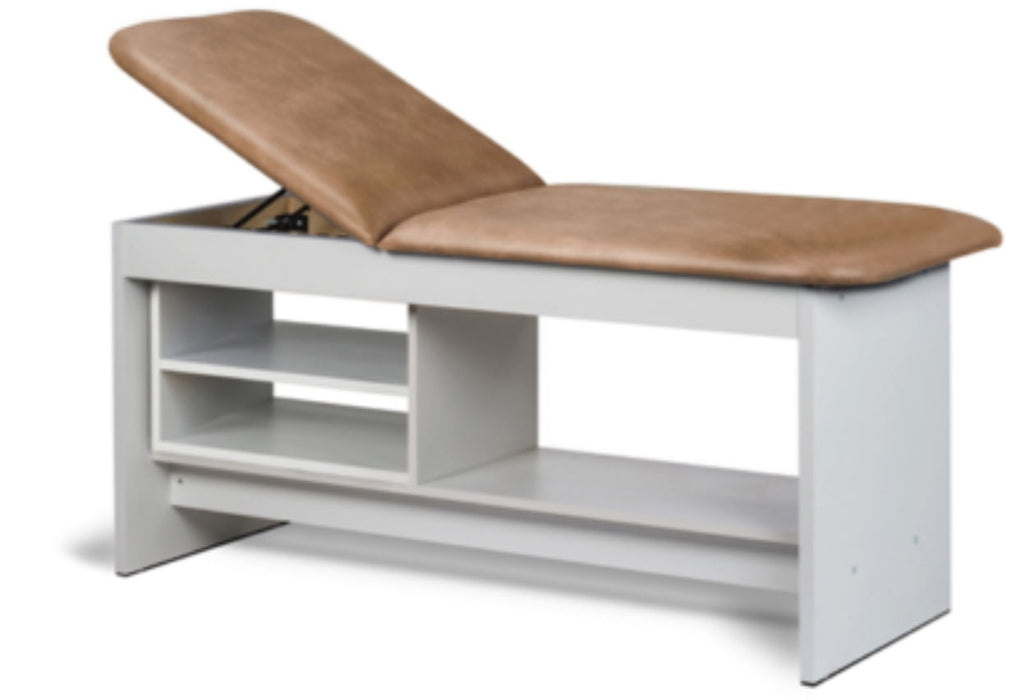 Treatment Table w/ Shelving & Adjustable Back. Panel Leg. 30" Wide