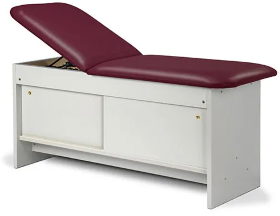 Cabinet Treatment Table w/ Adjustable Backrest, Sliding Doors & Pull-out Leg Rest. Panel Leg. 72"L x 27"W