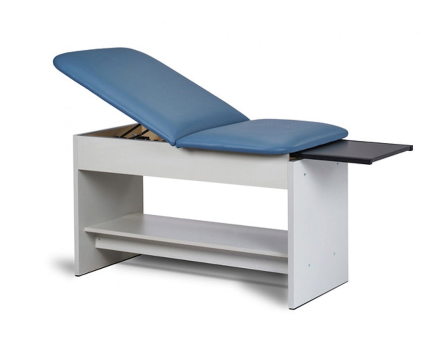 Space Saver Exam Table. Panel Leg w/ Shelf, Adjustable Back & Pull-Out Leg Rest