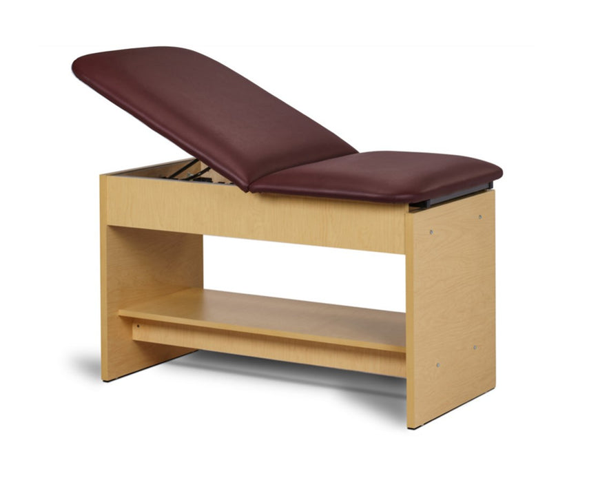 Space Saver Exam Table. Panel Leg w/ Shelf, Adjustable Back & Pull-Out Leg Rest