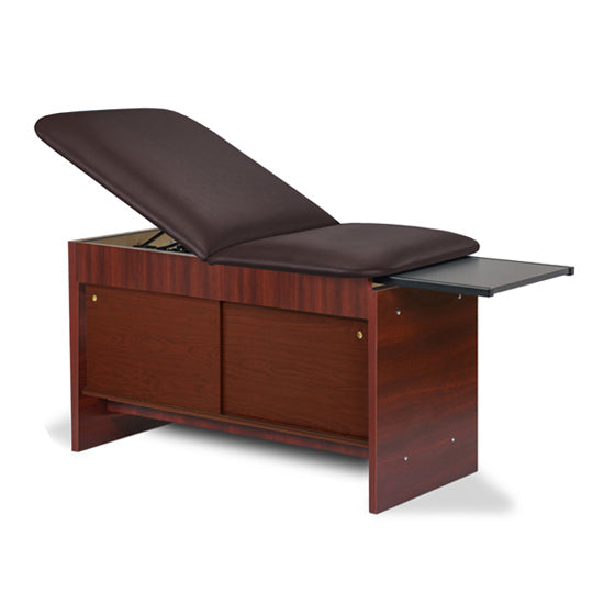 Cabinet Exam Table w/ Adjustable Back, Sliding Doors & Pull-out Leg Rest. Panel Leg Space Saver