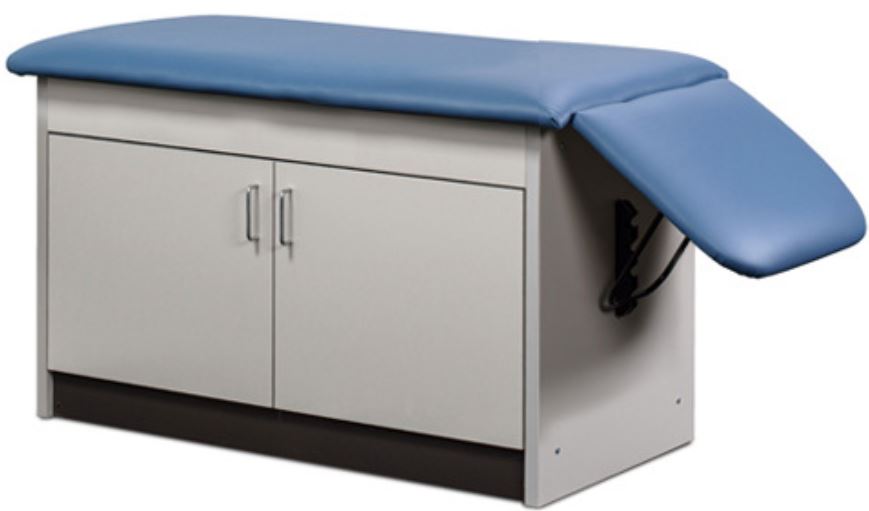 Space Saver Cabinet Exam Table. Flat Top w/ Pull-out Leg Rest