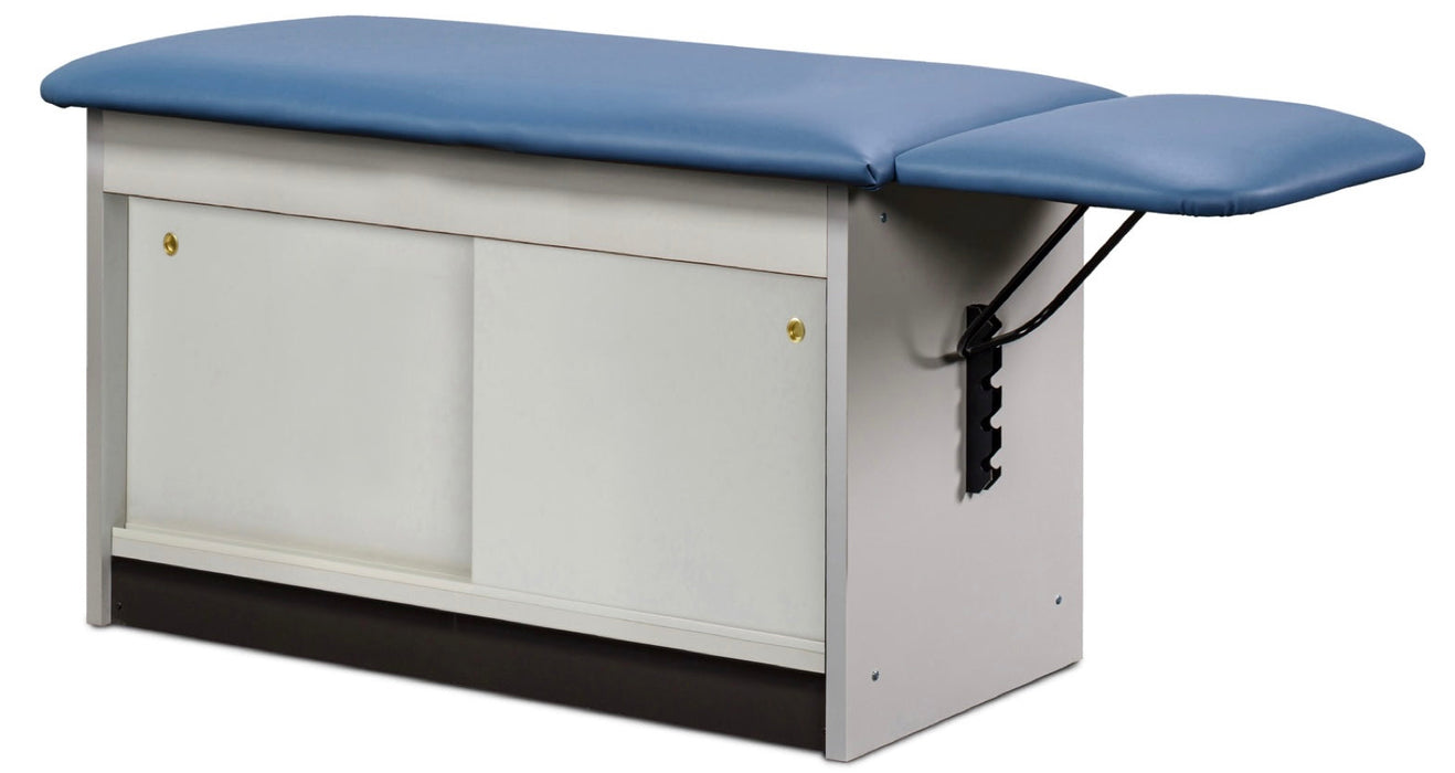 Cabinet Exam Table. Flat Top w/ Drop Section & Sliding Doors. Space Saver